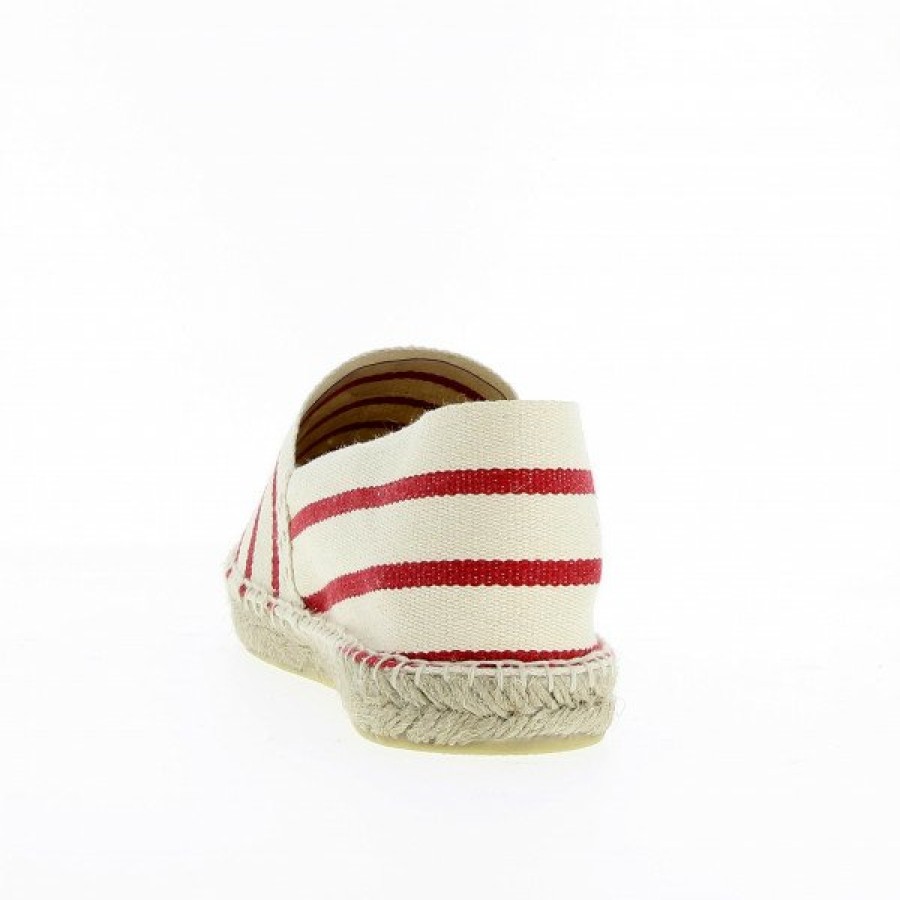 Espadrilles Maison de espadrille Cousu Main | Patin Raye Ecru-Rouge